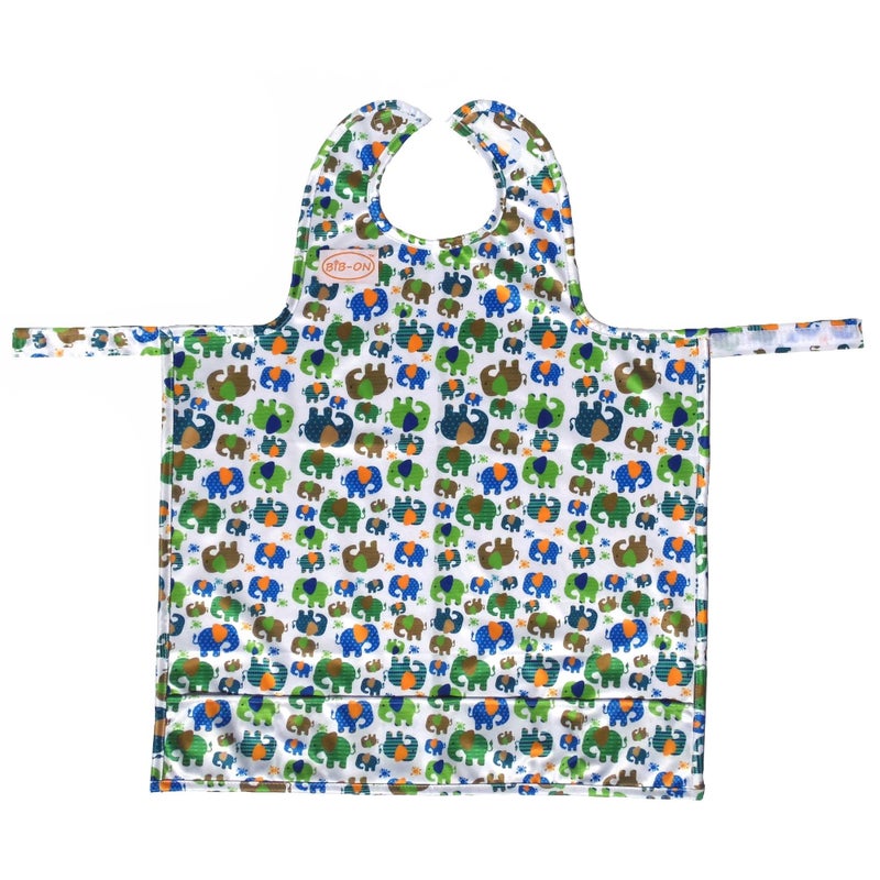 BIB-ON, Full-Coverage Bib and Apron Combination for Infant, Baby, Toddler Ages 0-4. (Elephants) - Image 1